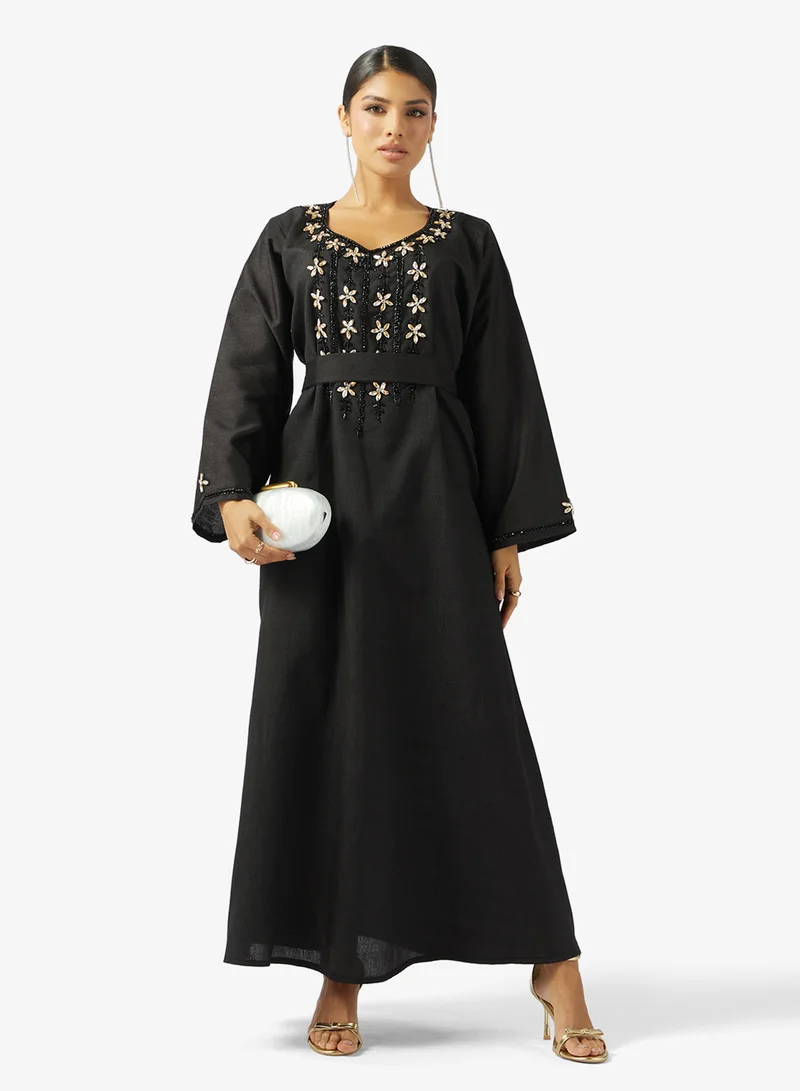 hayas closet  Embellished Belted Jalabiya for Women | Best Price UAE